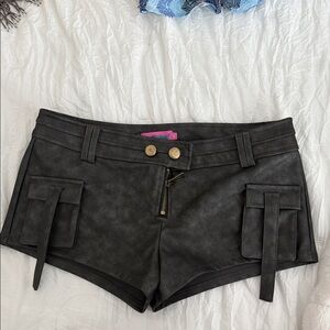 Edikted Washed Faux Leather Micro Cargo Shorts